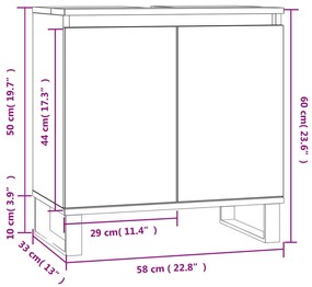 Ντουλάπι Μπάνιου Γκρι Sonoma 58 x 33 x 60 εκ. από Επεξεργ. Ξύλο - Γκρι