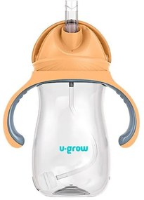 U-Grow UG-895OG Παιδικό Ποτηράκι με Λαβές και Καλαμάκι από Πλαστικό Πορτοκαλί 300ml