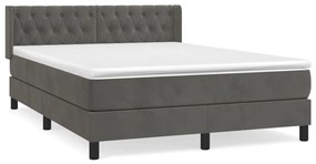 vidaXL Κρεβάτι Boxspring με Στρώμα Σκούρο Γκρι 140x200 εκ. Βελούδινο