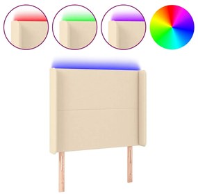 vidaXL Κεφαλάρι Κρεβατιού LED Κρεμ 93x16x118/128εκ. Υφασμάτινο