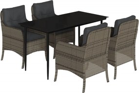 vidaXL Σετ Τραπεζαρίας Κήπου 5 τεμ. Γκρι Συνθ. Ρατάν με Μαξιλάρια