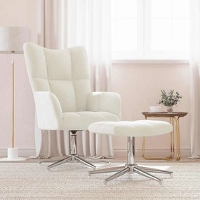 vidaXL Πολυθρόνα Relax Λευκό Κρεμ Βελούδινη με Σκαμπό