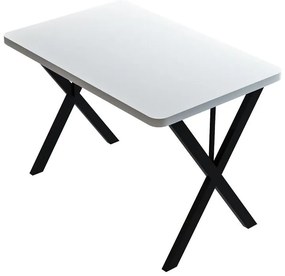 Τραπέζι Zeryin μελαμίνη σε λευκή απόχρωση και μαύρο μεταλλικό πόδι 70x110x75εκ 110x70x75 εκ.