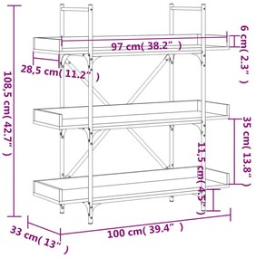 Βιβλιοθήκη 3 Επιπέδων Καφέ Δρυς 100x33x108,5 εκ. Επεξεργ. Ξύλο - Καφέ