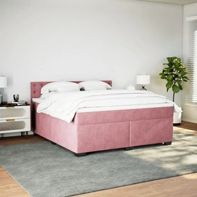 vidaXL Κρεβάτι Boxspring με Στρώμα Ροζ 180x200 εκ. Βελούδινο