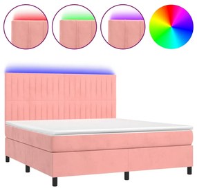 Κρεβάτι Boxspring με Στρώμα &amp; LED Ροζ 180x200 εκ. Βελούδινο - Ροζ