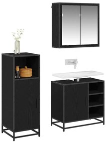 vidaXL Σετ Επίπλων Μπάνιου με ράφι 3 pcs Μαύρη Οξυά Επεξεργασμένο ξύλο