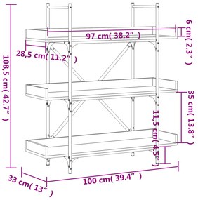 Βιβλιοθήκη 3 Επιπέδων Καφέ Δρυς 100x33x108,5 εκ. Επεξεργ. Ξύλο - Καφέ