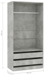 vidaXL Ντουλάπα Γκρι του Σκυροδέματος 100 x 50 x 200 εκ. Επεξ. Ξύλο