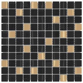 vidaXL Μωσαϊκά Πλακάκια 11 τεμ. Μαύρα / Χρυσά 30 x 30 εκ. Γυάλινα
