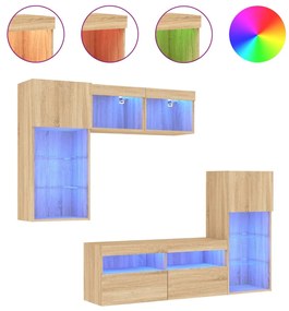 vidaXL Έπιπλα Τοίχου Τηλεόρασης 5 τεμ. LED Sonoma Δρυς από Επεξ. Ξύλο