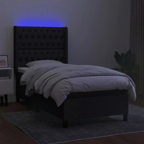 vidaXL Κρεβάτι Boxspring με Στρώμα &amp; LED Μαύρο 90x190 εκ. Υφασμάτινο
