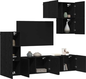 vidaXL Μονάδα Τοίχου Τηλεόρασης 5 pcs Μαύρη Οξυά Επεξεργασμένο ξύλο
