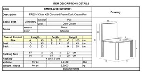 Καρέκλα Fresh K/D Χρώμιο / Pvc Εκρού . Διάσταση: 45x52x100cm (Σετ 4 ΤΕΜ)