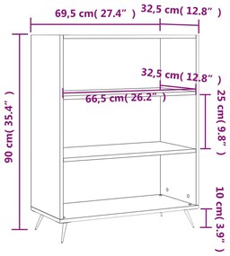 Βιβλιοθήκη Λευκή 69,5 x 32,5 x 90 εκ. από Επεξεργασμένο Ξύλο - Καφέ