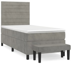 vidaXL Κρεβάτι Boxspring με Στρώμα Ανοιχτό Γκρι 90x190 εκ. Βελούδινο