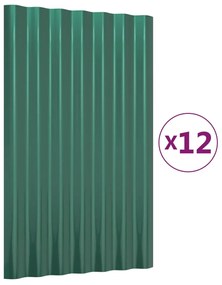 vidaXL Πάνελ Οροφής 12 τεμ. Πράσινα 60x36 εκ. Γαλβανισμένος χάλυβας