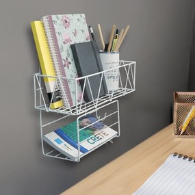 Επιτοίχιο Μεταλλικό Ράφι με Γάντζους 30x12.5x24cm Άσπρο ή Μαύρο - Άσπρο