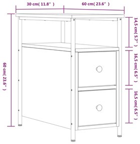 Κομοδίνο Καφέ Δρυς 30 x 60 x 60 εκ. από Επεξεργασμένο Ξύλο - Καφέ