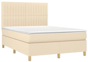 vidaXL Κρεβάτι Boxspring με Στρώμα & LED Κρεμ 140x200 εκ. Υφασμάτινο