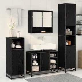 vidaXL Σετ Επίπλων Μπάνιου με ράφι 4 pcs Μαύρη Οξυά Επεξεργασμένο ξύλο