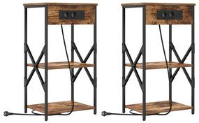 vidaXL Κομοδίνο με ράφι 2 pcs Καπνιστή δρυς 41 x 31 x 76 εκ.