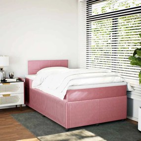 vidaXL Κρεβάτι Boxspring με Στρώμα Ροζ 120x190 εκ. Βελούδινο