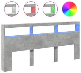 vidaXL Κεφαλάρι με Αποθηκ. Χώρο & LED Γκρι Σκυρ. 220x17x102 εκ.