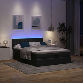 vidaXL Οθωμανικό κρεβάτι με στρώμα & LEDs Μαύρο 140x200 cm Ύφασμα