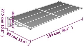 vidaXL Στέγαστρο Πόρτας Γκρι & Διαφανές 199x90 εκ από Πολυκαρβονικό