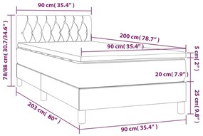 ΚΡΕΒΑΤΙ BOXSPRING ΜΕ ΣΤΡΩΜΑ &amp; LED ΑΝ.ΓΚΡΙ 90X200 ΕΚ. ΒΕΛΟΥΔΙΝΟ 3134561