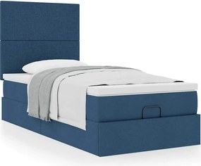 vidaXL Οθωμανικό κρεβάτι με στρώμα μπλε 90x200cm ύφασμα