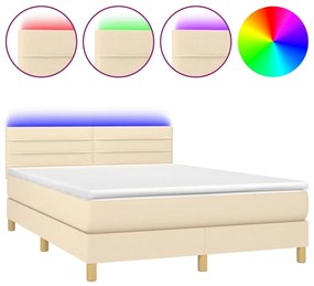 ΚΡΕΒΑΤΙ BOXSPRING ΜΕ ΣΤΡΩΜΑ &amp; LED ΚΡΕΜ 140X190 ΕΚ. ΥΦΑΣΜΑΤΙΝΟ 3133794