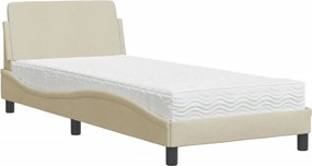 vidaXL Κρεβάτι με Στρώμα Dover Κρεμ 90x190 εκ.Υφασμάτινο