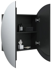 vidaXL Ντουλάπι Μπάνιου με Στρογγυλό Καθρέφτη&amp;LED Μαύρο 54x54x17,5 εκ.