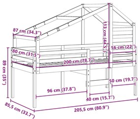 Κρεβάτι Υπερυψωμένο με Οροφή Καφέ 80x200 εκ. Μασίφ Ξύλο Πεύκου - Καφέ