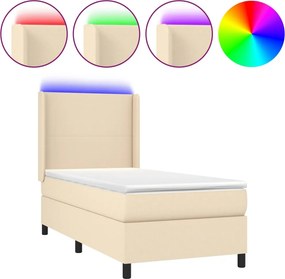vidaXL Κρεβάτι Boxspring με Στρώμα &amp; LED Κρεμ 90x200 εκ. Υφασμάτινο