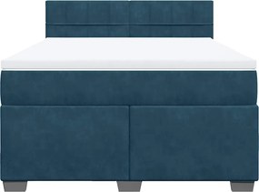 vidaXL Κρεβάτι Boxspring με Στρώμα Μπλε 160x200 εκ. Βελούδινο