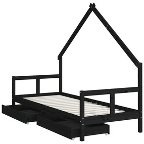 Πλαίσιο Παιδικού Κρεβατιού Συρτάρια Μαύρο 80x200εκ. Ξύλο Πεύκου - Μαύρο