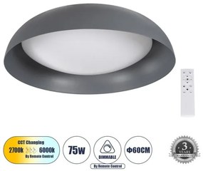 Πλαφονιέρα Φωτιστικό Οροφής LED CCT 75W 8625lm ANATOLIA Globostar-61265-Ανθρακί 61265