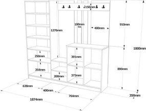 Έπιπλο Εισόδου Πεύκο Atlantic / Λευκό DD9 187,2x37,5x180