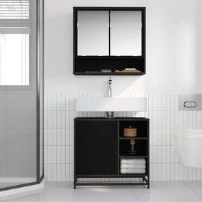 vidaXL Σετ Επίπλων Μπάνιου με ράφι 2 pcs Μαύρη Οξυά Επεξεργασμένο ξύλο