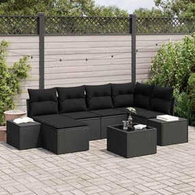 vidaXL Σετ Καναπέ Κήπου με μαξιλάρι 7 pcs Μαύρο Πολυ ράταν