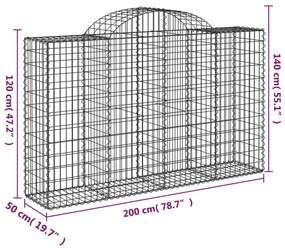 Συρματοκιβώτιο Τοξωτό 200x50x120/140εκ. από Γαλβανισμένο Χάλυβα - Ασήμι