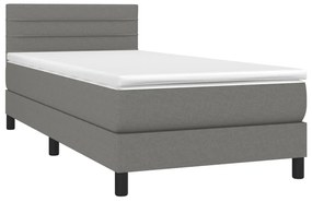 Κρεβάτι Boxspring με Στρώμα &amp; LED Σκ.Γκρι 100x200 εκ Υφασμάτινο - Γκρι