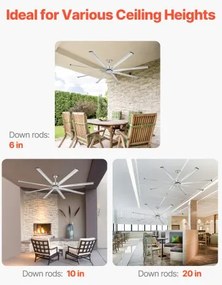 VEVOR 244 cm Aluminum Ceiling Fan Without Light Remote Control Brushed Nickel