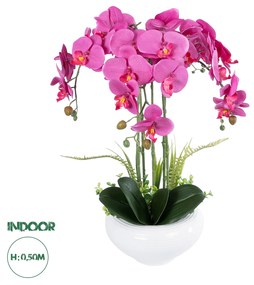 GloboStar® Artificial Garden DARK PINK ORCHID 21123 Διακοσμητικό Φυτό Φούξια Ορχιδέα Υ50cm