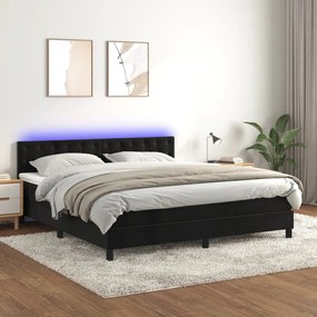 Κρεβάτι Boxspring με Στρώμα & LED Μαύρο 160x200 εκ. Βελούδινο