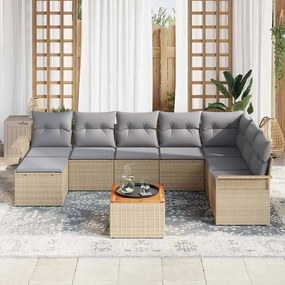 vidaXL Σετ Καναπέ Κήπου με μαξιλάρι 9 pcs Μπεζ, Ανοιχτό Γκρι