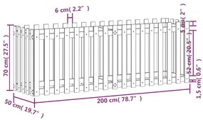 Ζαρντινιέρα με Σχέδιο Φράχτη Μαύρη 200x50x70 εκ. Μασίφ Πεύκο - Μαύρο